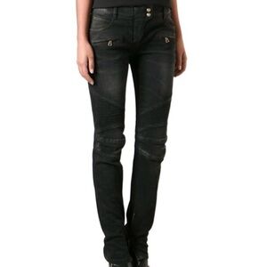 Balmain Black Moto-Style Skinny Jeans